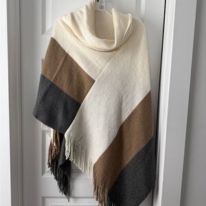 Elegant Cream, Brown, and Gray Shawl
